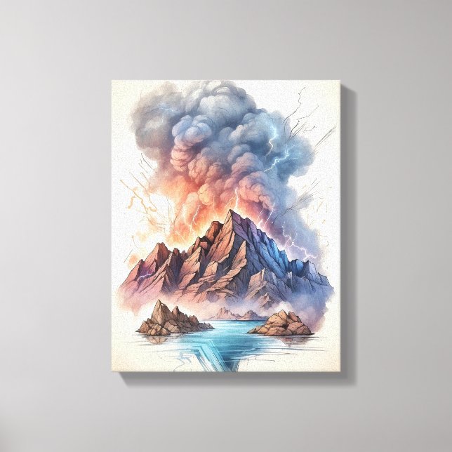 Toile Éruption du volcan océanique avec éclair (Recto)