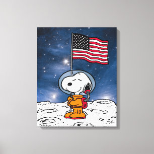 Toile ESPACE   Snoopy avec astronaute du drapeau