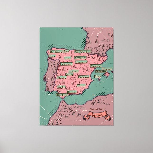 Toile Espagne Vintage vieille carte (Recto)