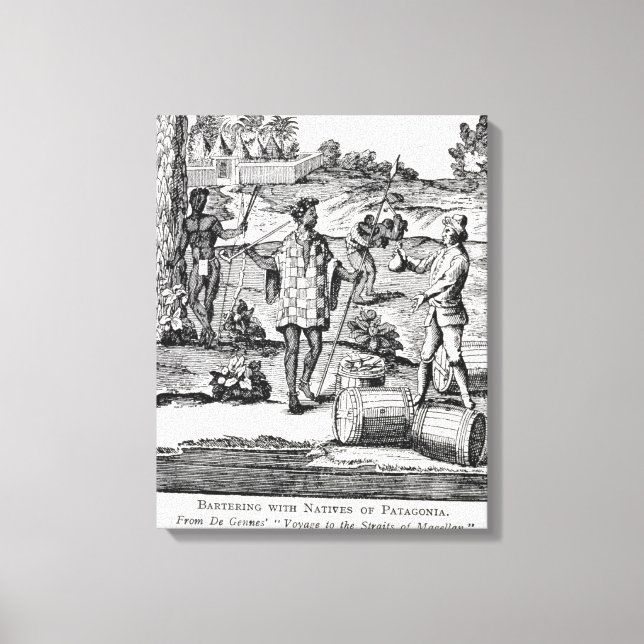 Toile Espagnol marchant avec des autochtones de Patagoni (Recto)
