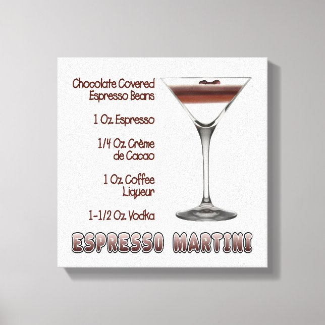 Toile Espresso Martini Cocktail Recette Art 12"x12" (Recto)