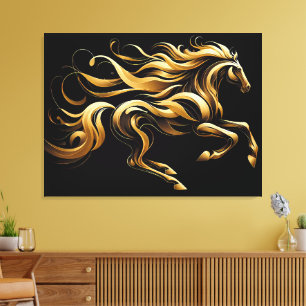 Toile Esprit Doré – Cheval Abstrait en Mouvement