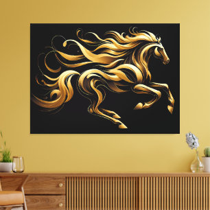 Toile Esprit Doré – Cheval Abstrait en Mouvement