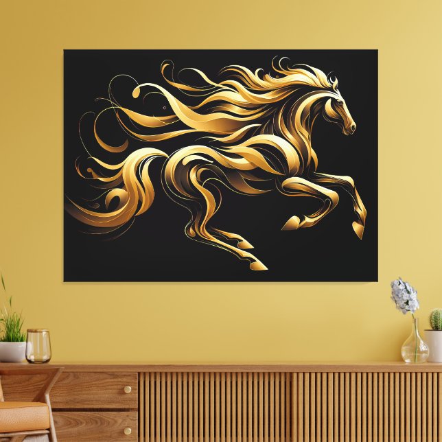 Toile Esprit Doré – Cheval Abstrait en Mouvement (Insitu(Salon))