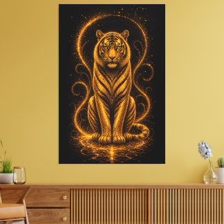 Toile Esprit Tigre Doré Céleste – Art Cosmique Lumineux