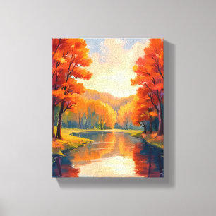 Toile Étang d'automne   Nature aquarelle de feuillage d'