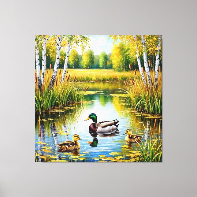 Toile Étang pittoresque avec canards nageant (Recto)