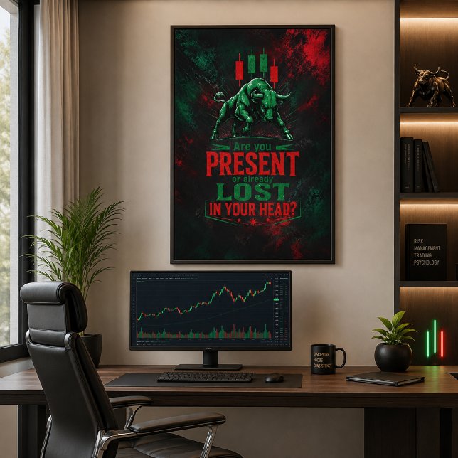Toile État d'esprit de Trader Taureau Présent ou Perdu d (Product shown in an AI-assisted illustrative lifestyle setting.)