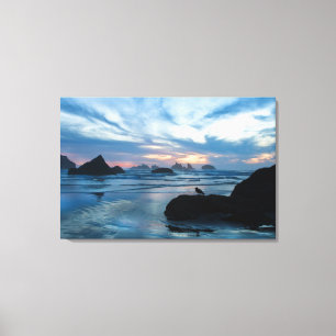 Toile États-Unis, Oregon, Bandon Beach. Mouette sur un r