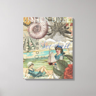 Toile été plage vintage pieuvre antique voile