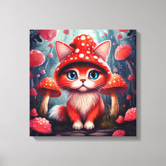 Toile Étendue De Chat De Champignons Rouge Whimsic