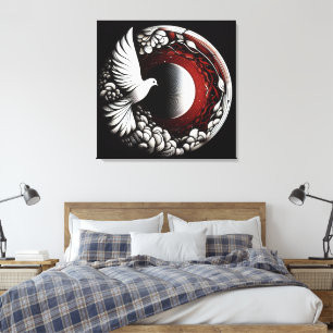 Toile Ethereal Dove Planet - Noir Ink et Red Mandala
