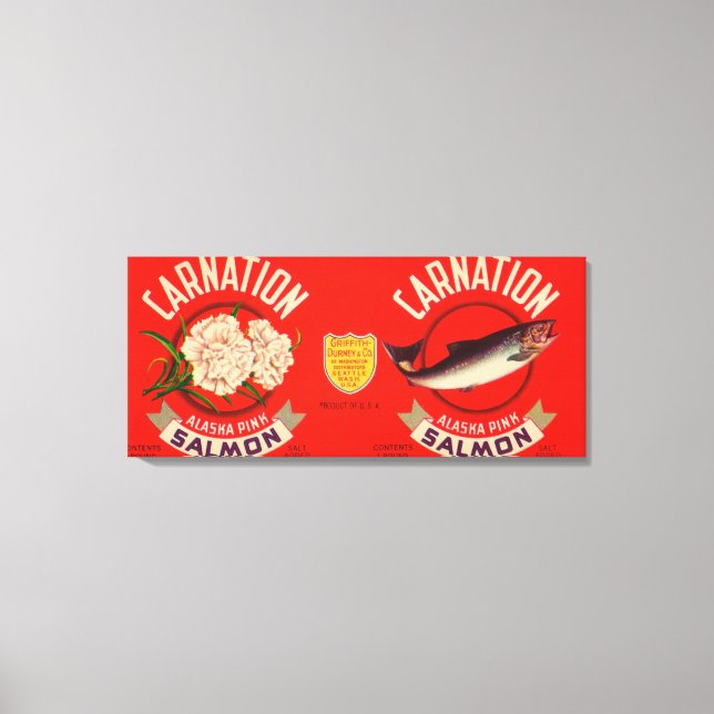 Toile Étiquette Saumon de marque Carnation - Seattle, WA (Recto)