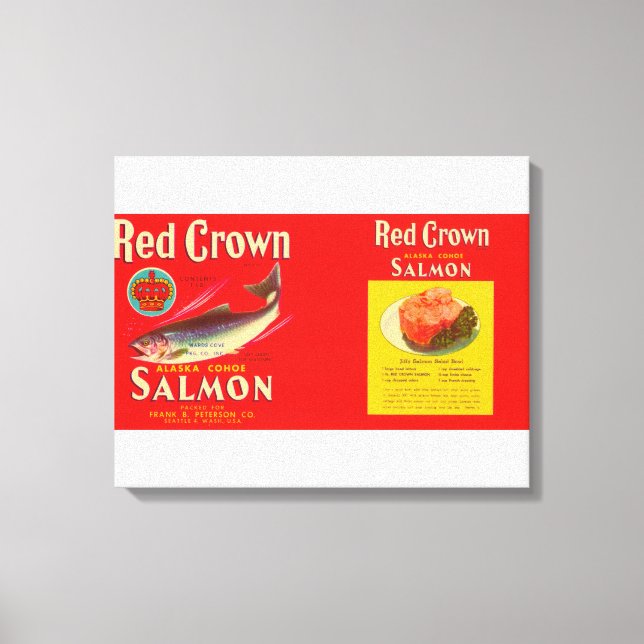 Toile Étiquette Saumon de marque Red Crown - Seattle, WA (Recto)