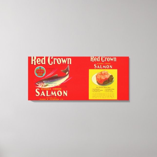 Toile Étiquette Saumon de marque Red Crown - Seattle, WA (Recto)