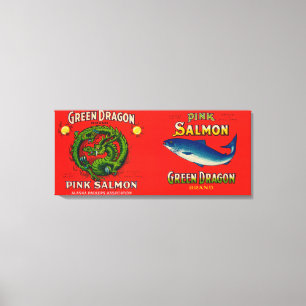 Toile Étiquette saumoné de marque de dragon vert