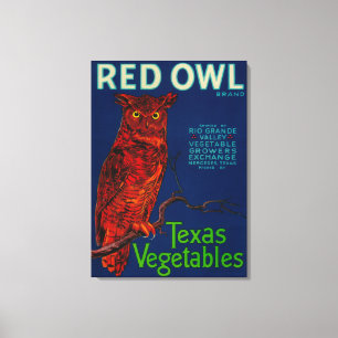 Toile Étiquette végétal de hibou rouge