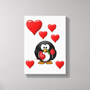 Toile étirée Imprimer Penguin de Saint-Valentin