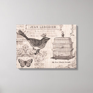 Toile étirée par oiseau français vintage
