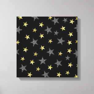 Toile Étoiles d'argent et d'or Fête d'étoiles noires d'H