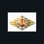 Toile Etude12. Gateway 3d.<br><div class="desc">A unique artistic duo titled "Etude12. Gateway, " showcasing the evolution from a minimalist 2D vector symbol to a high-fidelity 3D conceptual masterpiece. The original graphic features bold geometric lines in yellow and red, while the 3D improvisation breathes life into the design, reimagining it as an ancient artifact crafted from...</div>