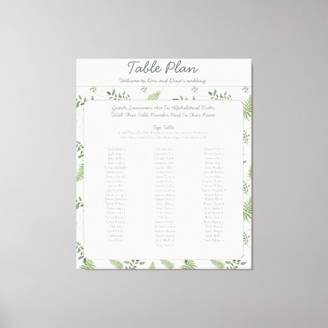 Toile Eucalyptus et Fern Mariage Plan de siège (Recto)