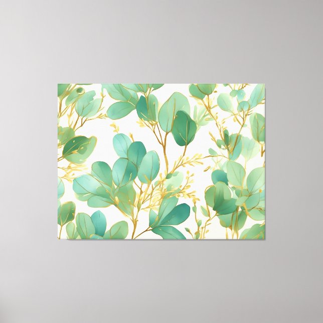 Toile Eucalyptus Feuille Green et Gold Design (Recto)