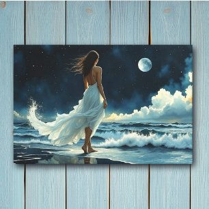 Toile Évasion au bord de la mer sous la Lune Art côtie