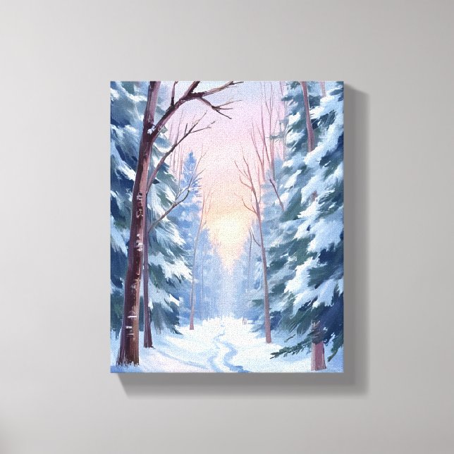 Toile Évasion enneigée | Peinture aquarelle de la forêt  (Recto)
