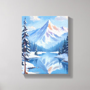 Toile Évasion Montagnarde   Nature Aquarelle Neige Hiver