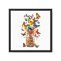Explosion colorée de papillon dans un bocal