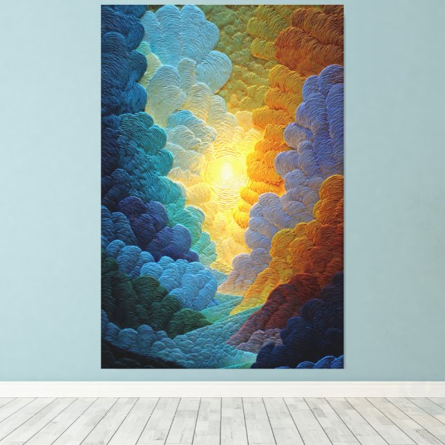 Toile Explosion de soleil radieuse avec des nuages tourb (Insitu (Plancher de Bois))