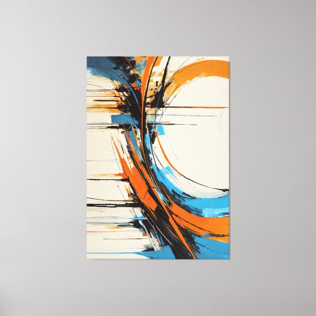 Toile Expressionnisme Abstrait Dynamique Orange Bleu Cou (Recto)