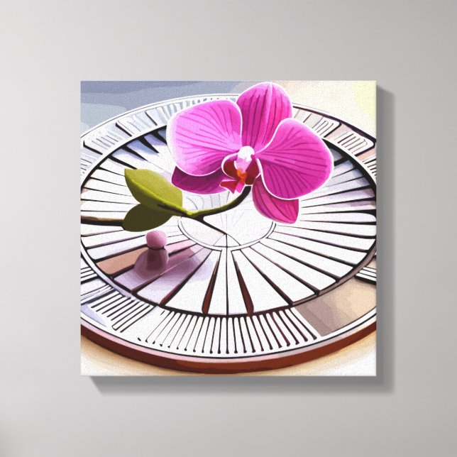 Toile Exquise orchidée rose repose sur une plaque d'arge (Recto)