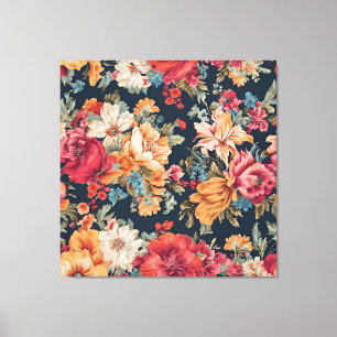 Toile Extraordinaire Fleurs rouges roses et bleues jaune