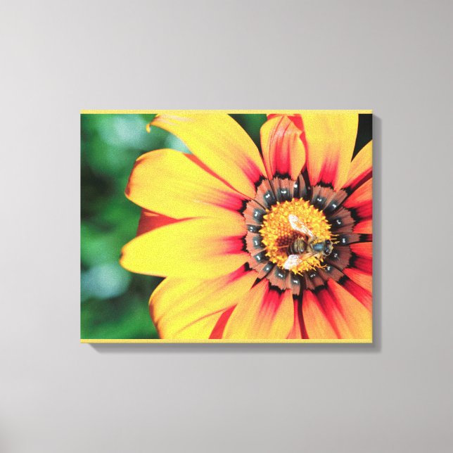 Toile Extrême gros plan d'une abeille collectant du poll (Recto)