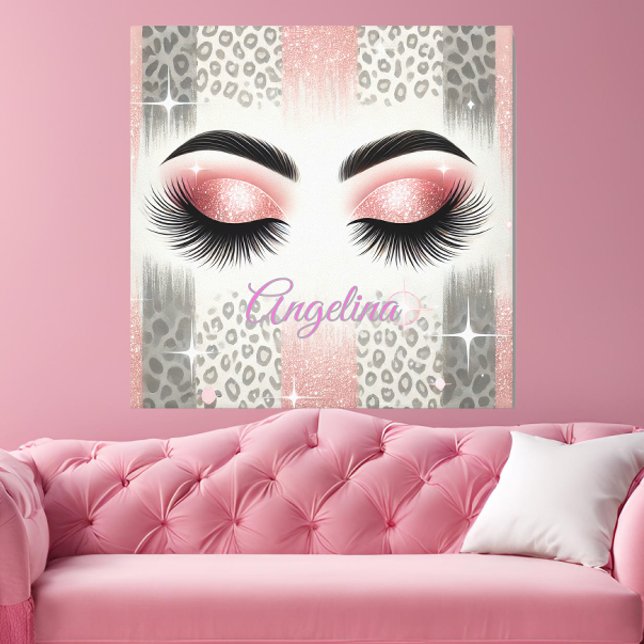 Toile Eyelashes de Parties scintillant rose Glam (Add glam sparkle to your space with this chic pink leopard lashes canvas — perfect for girly walls.)