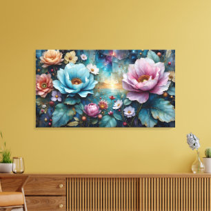 Toile Fabuleux lever de soleil coloré floral