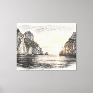Toile Falaises des Faraglioni sur le dessin du coucher d
