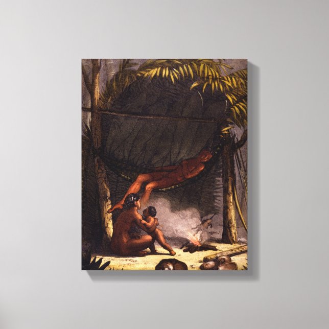 Toile Famille amérindienne sous un abri à feuilles (colo (Recto)