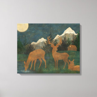 Toile Famille de cerfs au bord d'un ruisseau - Peinture