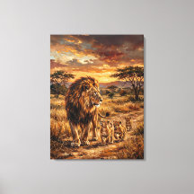 Famille de lions majestueux – Art de la savane dor