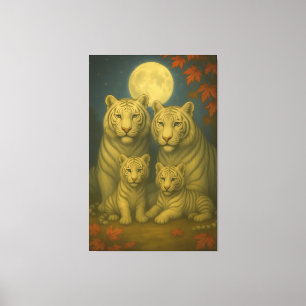 Toile Famille de Tigre Blanc de Quatre – Lune d'Automne 