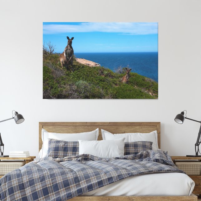Toile Famille Kangaroo avec bébé profitant de l'océan (Insitu(Chambre))
