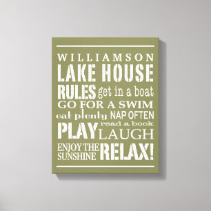 Toile Famille Personnalisée Lake House Règles Vert   B