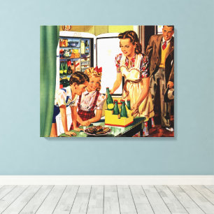 Toile Famille Vintage, Maman avec des Enfants, Snacks da