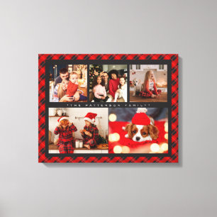 Toile Family Name 5 Photo Collage Red Plaid Modern