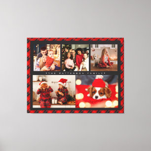Toile Family Name 5 Photo Collage Red Plaid Modern