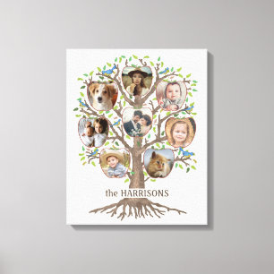 Toile Family Tree Photo Collage 8 Photos Nom Lt Beige
