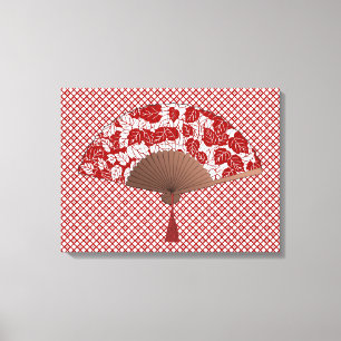 Toile Fan japonaise dans la copie de feuille, rouge